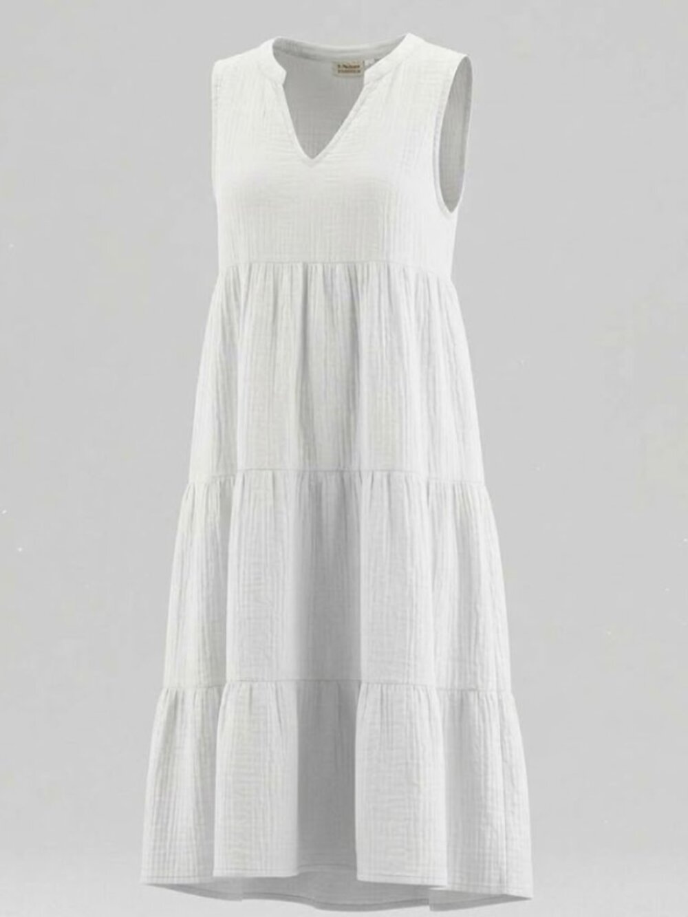Pimrin White 100% Cotton Tiered Gauze Maxi Dress Sleeveless Cottagecore Boho